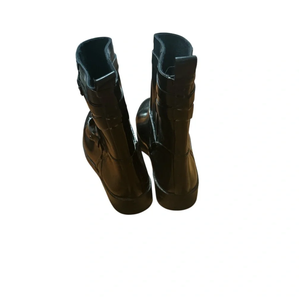 Coach Lester Black Rubber Rain Boots Ankle Buckle Waterproof Women’s Size 8